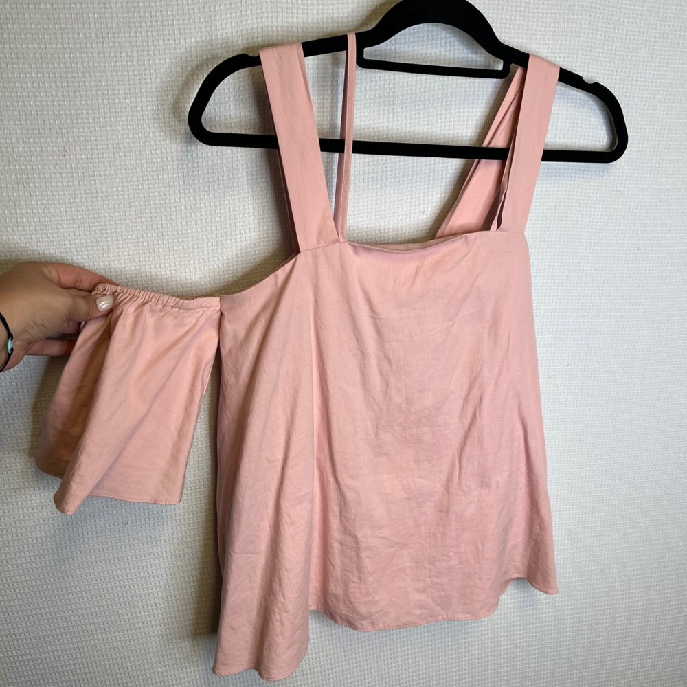 JOA Just One Answer Womens Pink Cold Shoulder Cotton Square Neck Top Size S G138